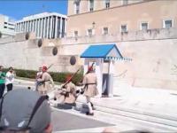 ACCIDENT guy falls down . EPIC FAIL funny situation with soldiers in Athens, Greece