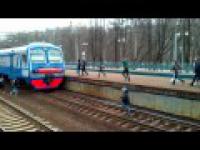 Russia Sergiev Posad guys cling to the train