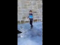 Kid breaks the ice