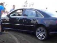 Destrukcja pneumatycznego zawieszenia w Audi A8