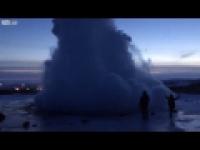 Geyser in subzero temperature in Iceland