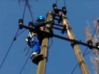 Poświęcenie służb elektrycznych - monter ściąga gałąź z linii 15 kV
