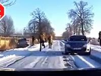 Wyprzedzanie na lodzie i zderzenie z pojazdem