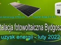 Uzysk prądu z instalacji fotowoltaicznej - Bydgoszcz, luty 2022