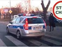 Policja omija przed przejściem i pieszy „wchodzący”
