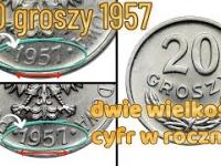 20 groszy 1957 dwie wielkości cyfr w roczniku prl numizmatyka monety