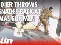 Odważny żołnierz brytyjsko-izraelski odrzuca w stronę terrorystów Hamasu 7 granatów